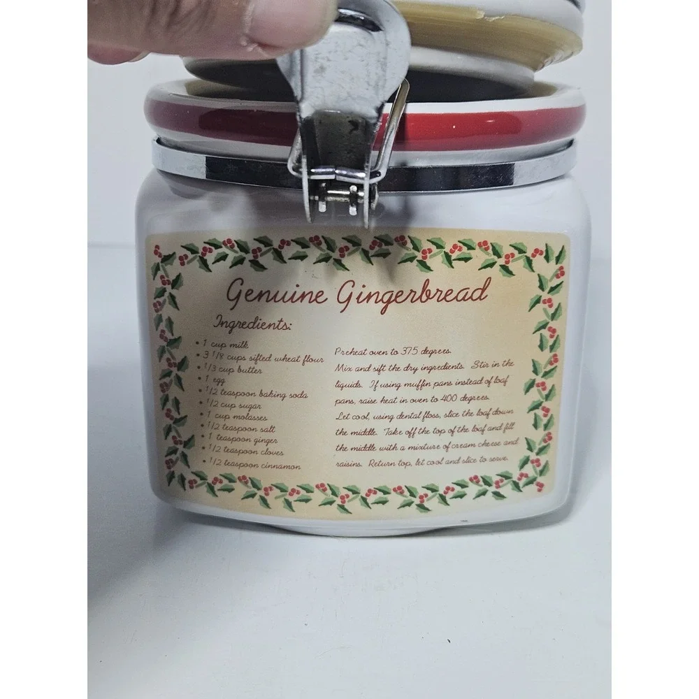 Gingerbread Recipe Ceramic Canister Jar Airtight Locking Lid Vintage 5